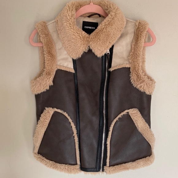 Express Faux Fur Leather Vest - XS - Picture 1 of 16